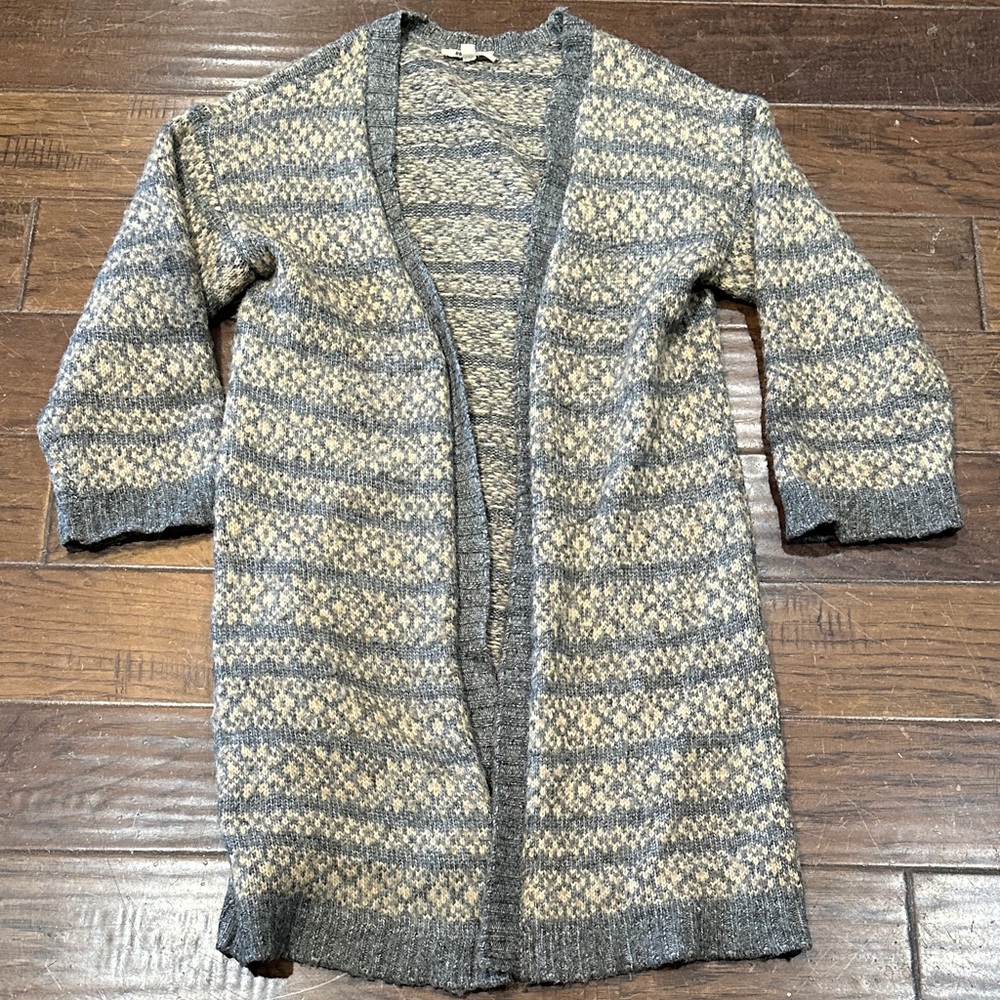 BB Dakota Gray and Cream To Be Fair-Isle Cardigan Duster w Jacquard Fabrication